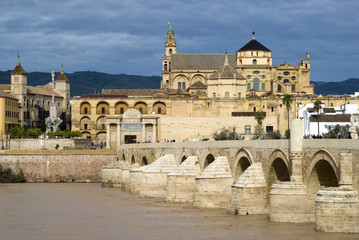View of the Roman bridge and the city of Cordoba, Spain