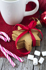 Gingerbread cookies with hot cocoa and candy canes
