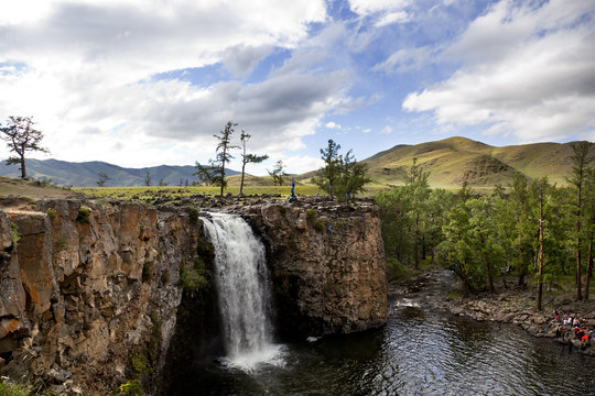 Orkhon idyllic landscape with waterfall