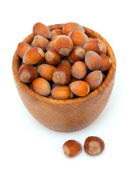 hazelnuts in a wooden  bowl