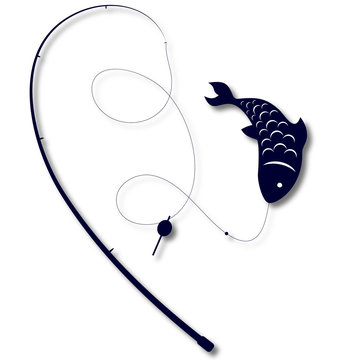 silhouette of fishing rods and fish on the hook
