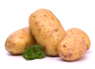 New potato and parsley isolated on white background