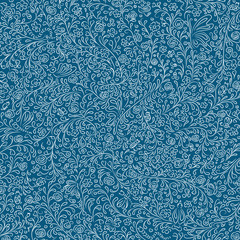 Hand-drawn cute background with flowers, birds and insects