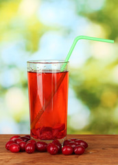 Compote from a cornel on green background close-up