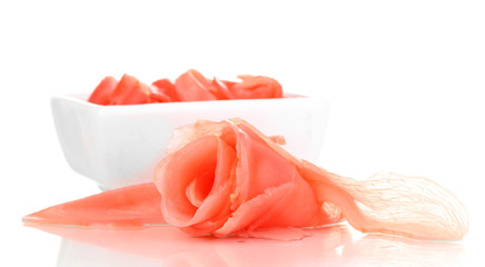 Marinated ginger slices isolated on white