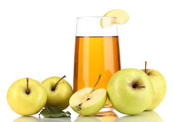 Useful apple juice with apples around isolated on white
