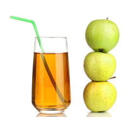 Useful apple juice with apples around isolated on white