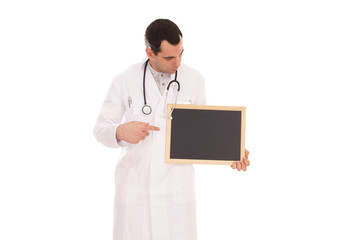 Medical doctor with stethoscope and empty shield