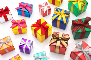 Many gifts on white background.