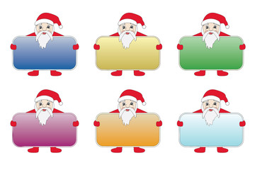 set of Santa Clauses holding congratulation card