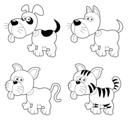 illustration of cartoon dogs and cats