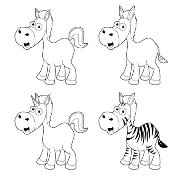 illustration of Cartoon horse outline set Vector