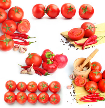 tomatoes, red peppers,spaghetti and spices collage