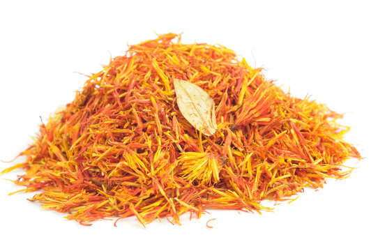 Pile of Safflower (Substitute for Saffron) Isolated on White