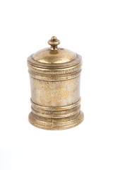 Fototapeta na wymiar Antique Hammered Brass pot na białym