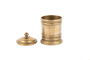 Antique Hammered Brass pot isolated on white