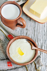 Semolina porridge with melted butter