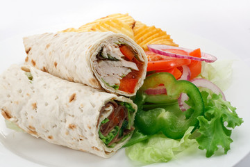 sliced wraps and salad