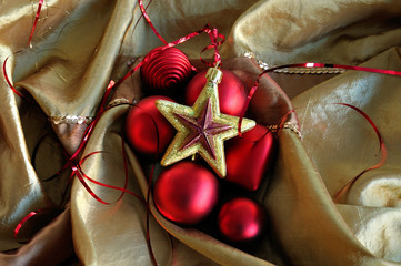 red heart and golden star christmas background
