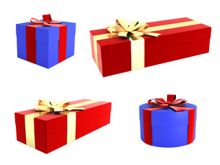 Set of gift boxes with beautiful ribbons and bows