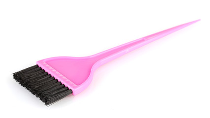 Pink brush for hair coloring isolated on white