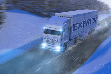Winter Express Lieferung durch Eis und Schnee 3D - obrazy, fototapety, plakaty