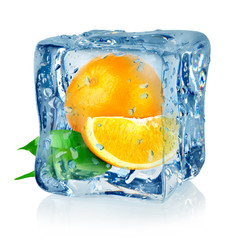 Ice cube and orange