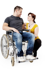 Man in wheelchair and his girlfriend is worried