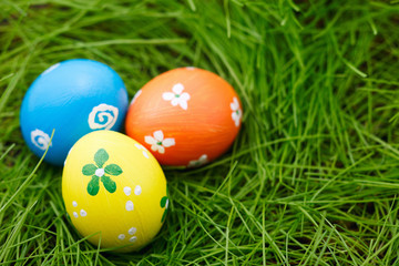 Easter eggs on a grass
