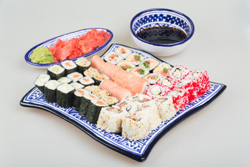 Sushi Set - Different Types of Maki Sushi and Nigiri Sushi