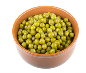 green peas, in a bowl, isolated, white background