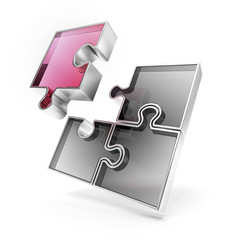 puzzle sign with one red