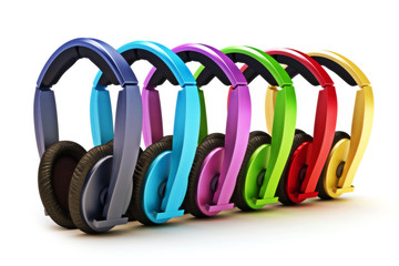 Colorful headphones on a white background