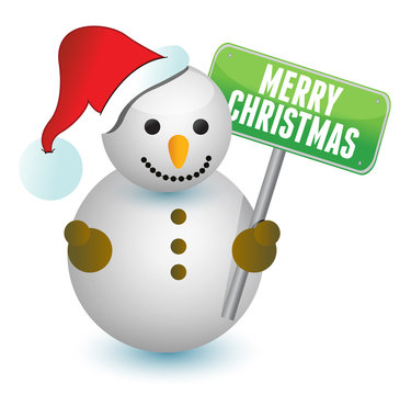 snowman and merry christmas sign