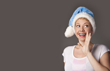 Funny ridiculous woman. New year. Christmas