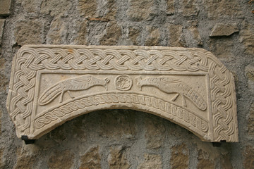 Arch of  ciborium with peacocks. seventh century -Viterbo, Italy
