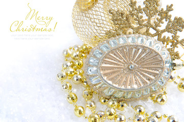 Christmas decorations on snow