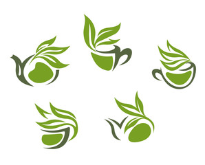Green herbal tea symbols