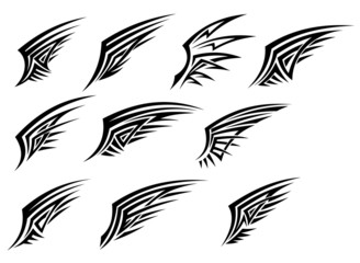 Set of black tribal wing tattoos