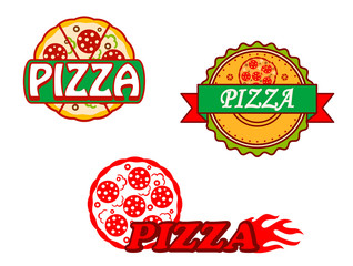 Tasty pizza banners and emblems