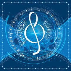 music background with decorative treble clef, vector illustratio