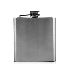 metal hip flask isolated on white