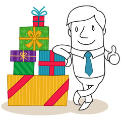 Geschäftsmann, Geschenke, Daumen hoch