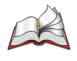 Opened book with pencil