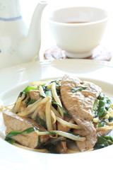 chinese cuisine, pork liver and leek stir fried