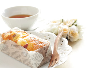 home bakery mini pound cake on dish with english tea