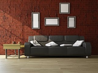 Black sofa and a table