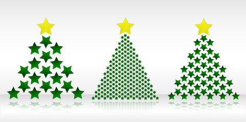 Three Christmas trees made of stars