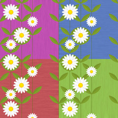 Cartoon background with flowers on the squares - illustration for the children