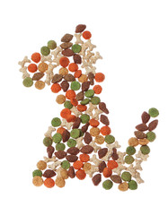 Abstract form of pieces of dog food. On a white background.